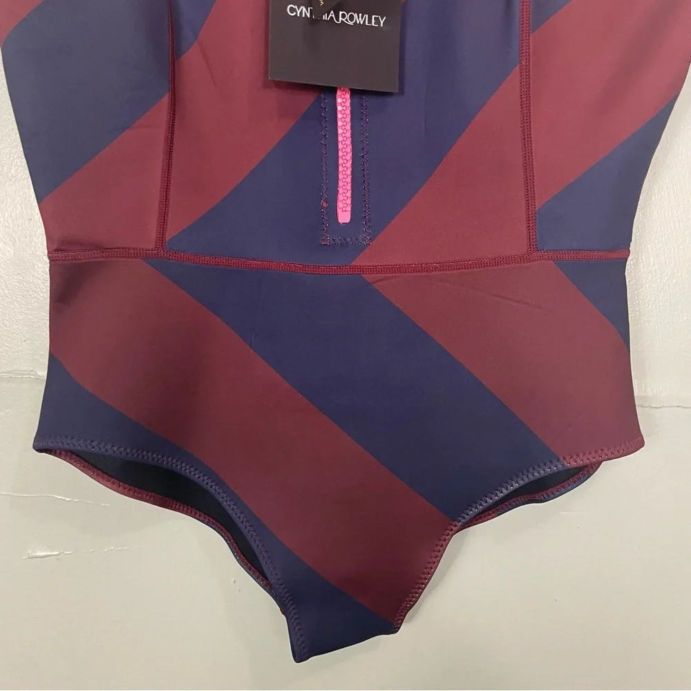 Cynthia‎ Rowley Sleeveless Striped Byron Wetsuit Navy Burgundy New Women Sz 1X